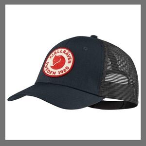 Fjällräven Sweden 1960 Patch Trucker Hat - Navy with Red Patch NWT 78138 L/XL